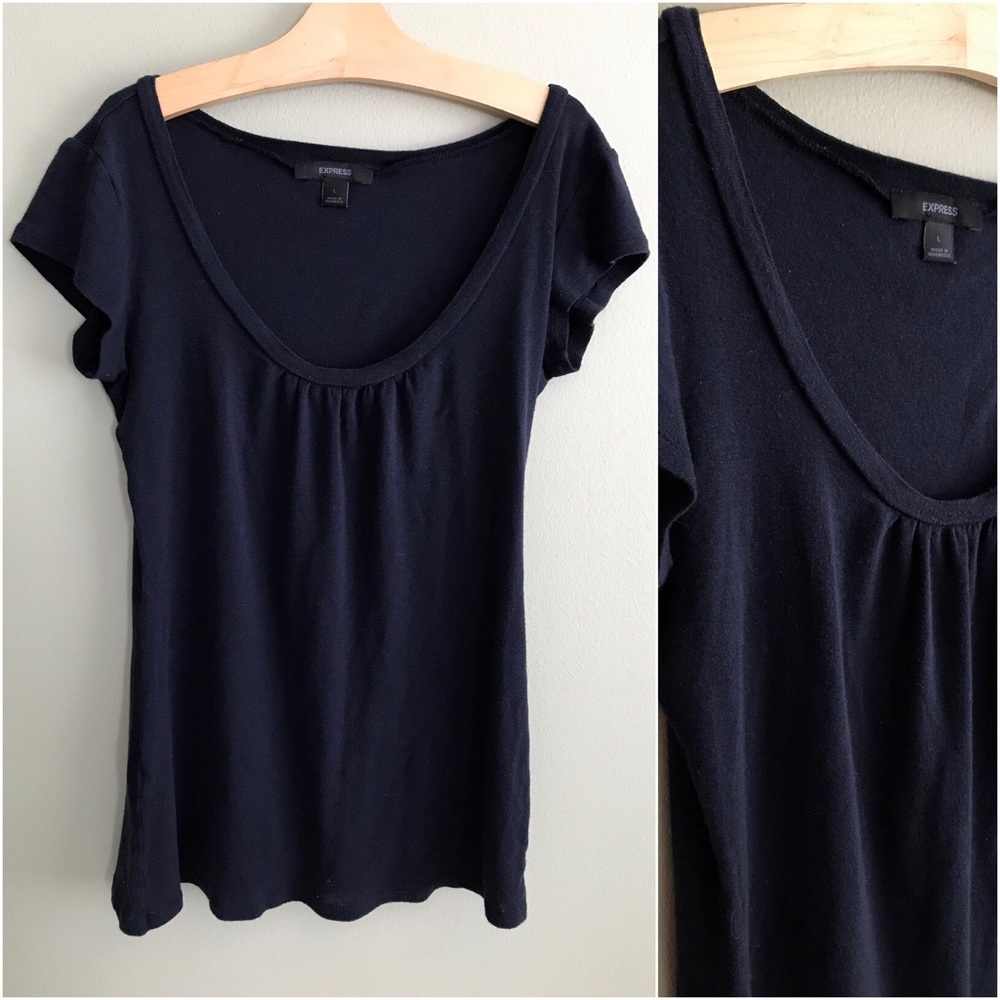 Express Lightweight Navy Scoop-Neck Tee